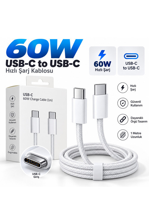 İphone 17/16/15/pro Max/plus/ipad/macbookair Uyumlu Usb C To Usb 60w Hızlı Şarj Kablosu Örgülü