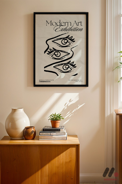Modern Art Exhibition Yüz Poster, Siyah Çerçeveli Duvar Tablosu - Modern Ev Dekorasyonu