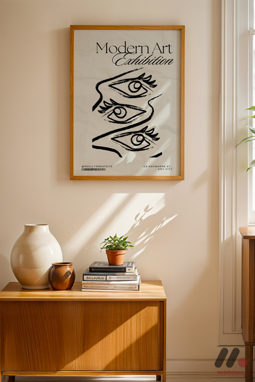 Modern Art Exhibition Yüz Poster, Ahşap Çerçeveli Duvar Tablosu - Modern Ev Dekorasyonu