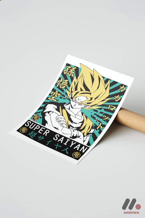 Dragon Ball Super Saiyan Goku Poster, Çerçevesiz Yüksek Kalite Duvar Afişi - Anime Severlere Özel He