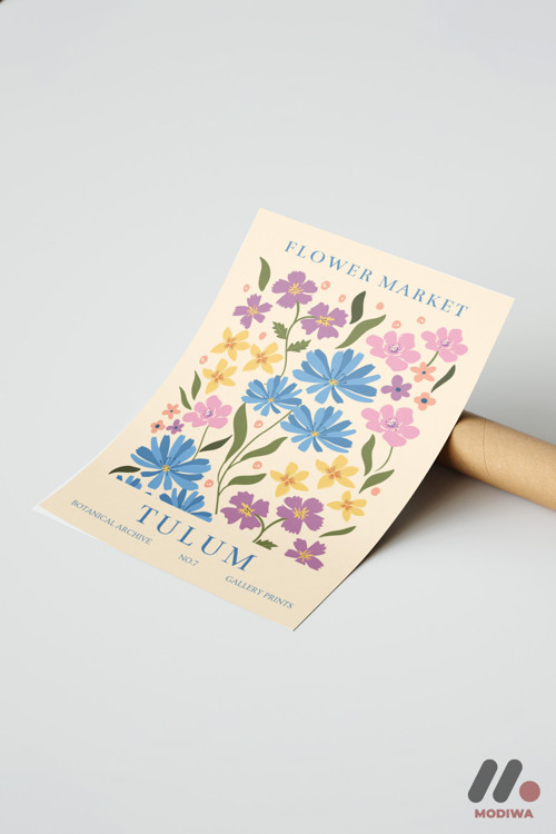 Flower Market Tulum Posteri, Çerçevesiz Yüksek Kalite Duvar Afişi - Ev Dekorasyonu
