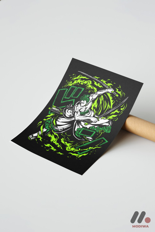 One Piece Zoro Anime Poster, Çerçevesiz Yüksek Kalite Duvar Afişi - Anime Severlere Özel Hediye