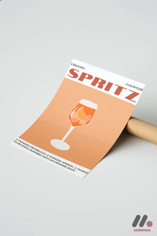 Spritz Kokteyl Posteri, Çerçevesiz Yüksek Kalite Duvar Afişi - Mutfak Dekorasyonu