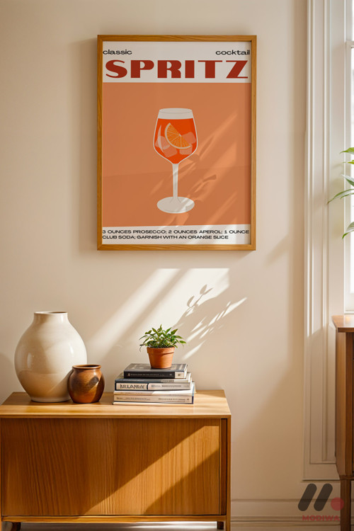 Spritz Kokteyl Posteri, Ahşap Çerçeveli Duvar Tablosu - Mutfak Dekorasyonu