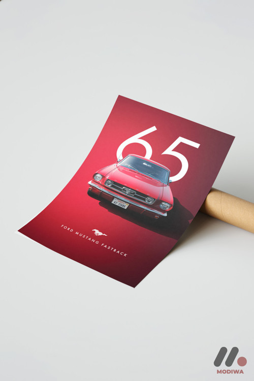 Ford Mustang Fastback 1965 Poster, Çerçevesiz Yüksek Kalite Duvar Afişi - Oto Severlere Özel Hediye