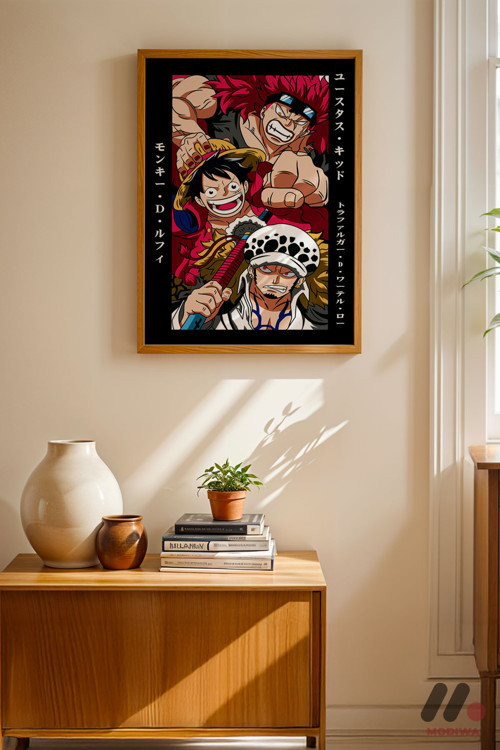 One Piece Kid Luffy Law Poster, Ahşap Çerçeveli Duvar Tablosu - Anime Severlere Özel Hediye