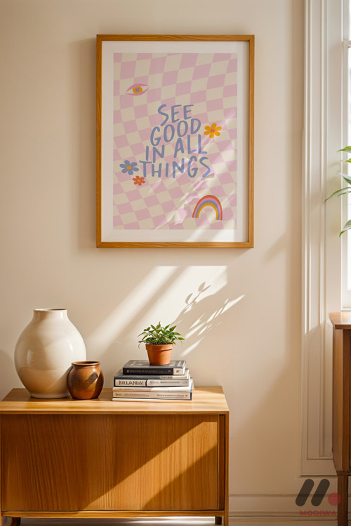 See Good In All Things Tipografi, Ahşap Çerçeveli Duvar Tablosu - Motivasyon Hediyesi