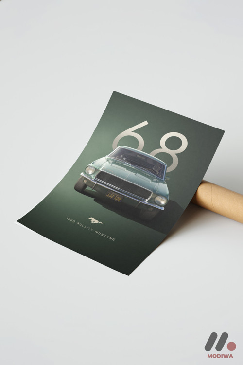 Ford Mustang Bullitt 1968 Poster, Çerçevesiz Yüksek Kalite Duvar Afişi - Oto Severlere Özel Hediye