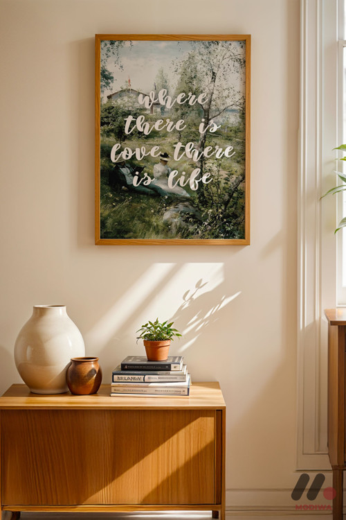 Where There Is Love Manzara, Ahşap Çerçeveli Duvar Tablosu - Motivasyon Hediyesi