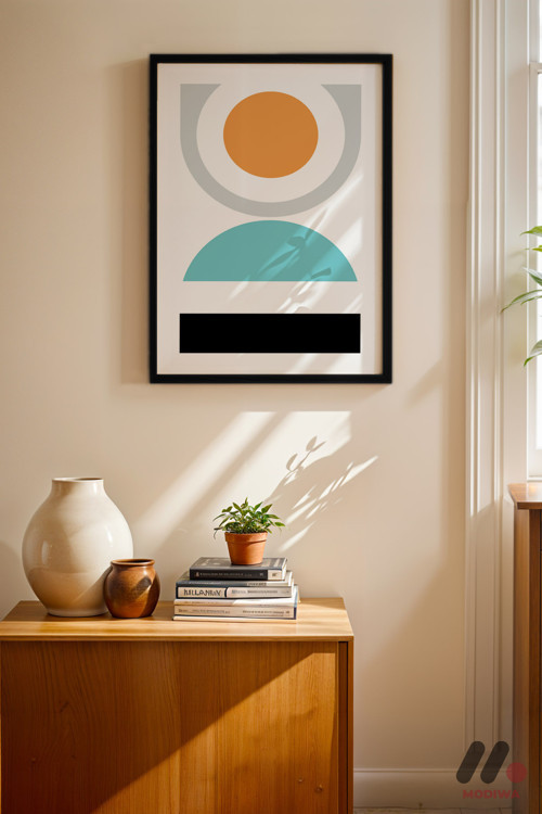 Minimal Geometrik Kompozisyon, Siyah Çerçeveli Duvar Tablosu - Modern Ev Dekorasyonu