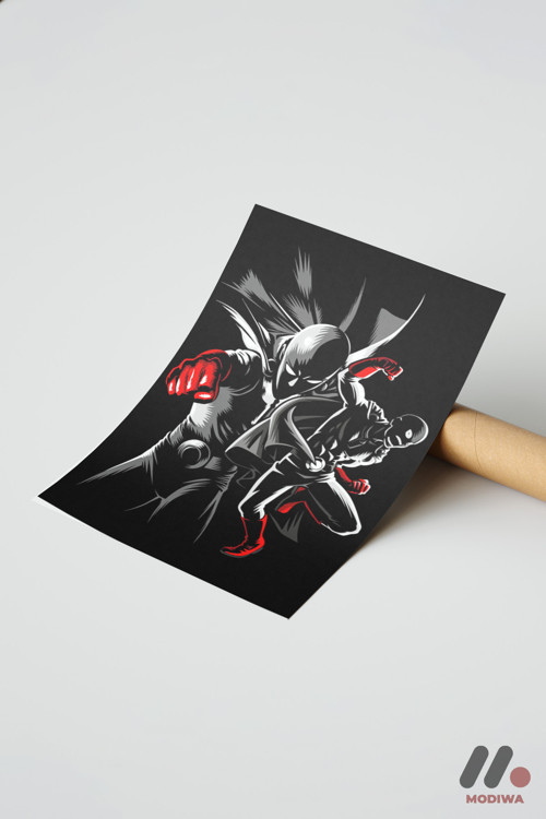 One Punch Man Siyah Poster, Çerçevesiz Yüksek Kalite Duvar Afişi - Anime Severlere Özel Hediye