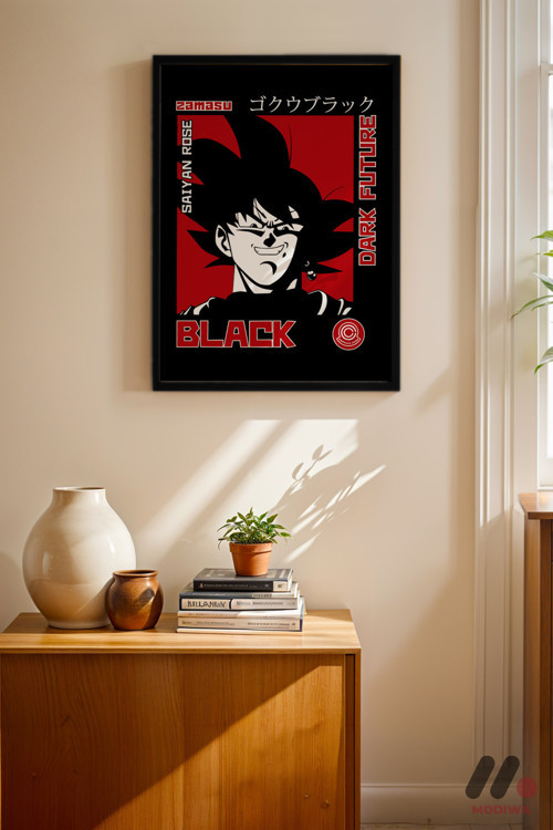 Dragon Ball Goku Black Poster, Siyah Çerçeveli Duvar Tablosu - Anime Severlere Özel Hediye