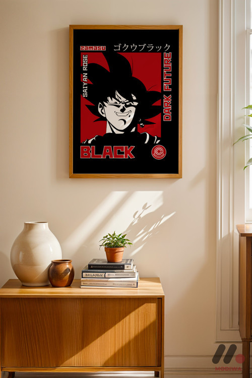 Dragon Ball Goku Black Poster, Ahşap Çerçeveli Duvar Tablosu - Anime Severlere Özel Hediye