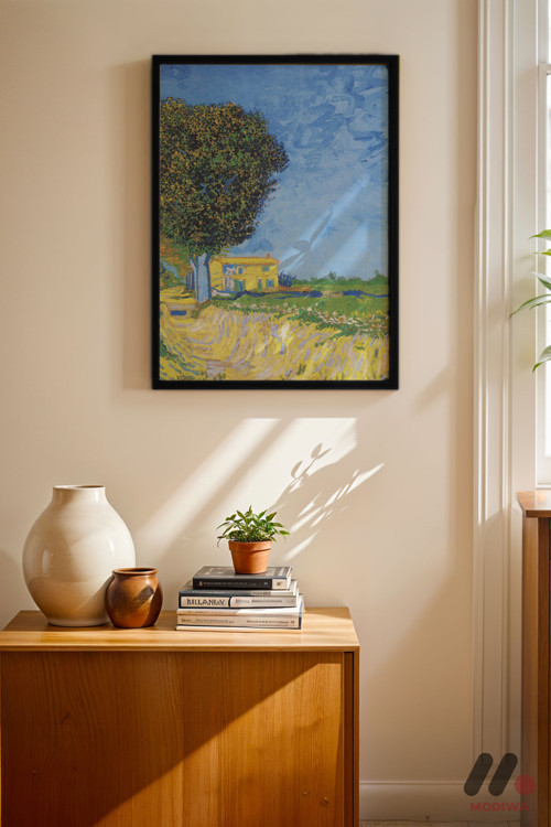 Van Gogh Ağaçlı Yol, Siyah Çerçeveli Duvar Tablosu - Sanatsever Hediyesi