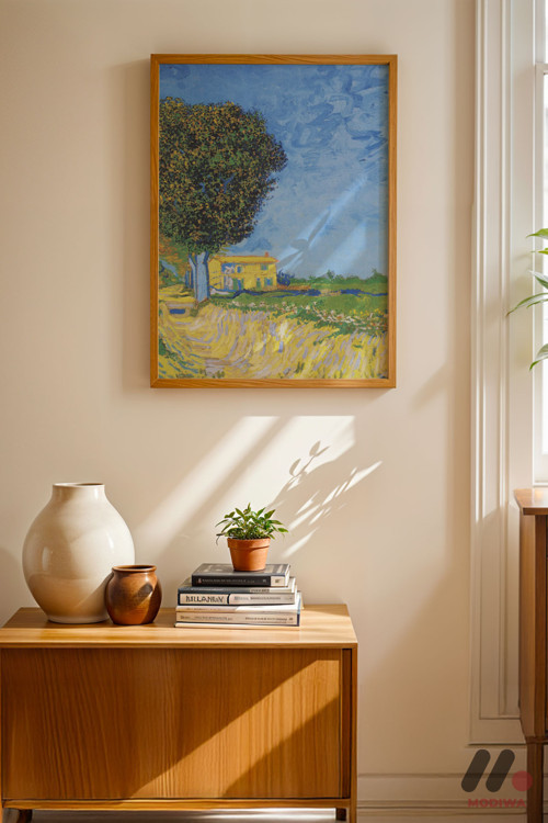 Van Gogh Ağaçlı Yol, Ahşap Çerçeveli Duvar Tablosu - Sanatsever Hediyesi