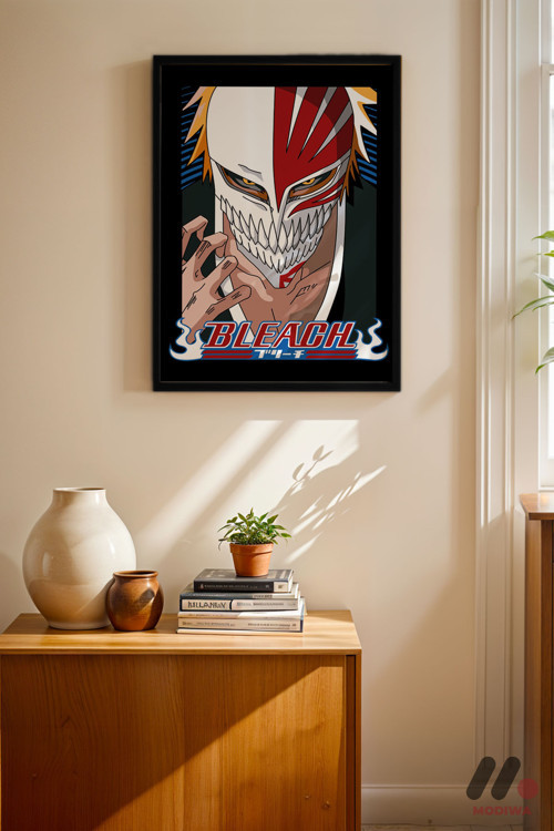Bleach Ichigo Maske Anime Poster, Siyah Çerçeveli Duvar Tablosu - Anime Severlere Özel Hediye