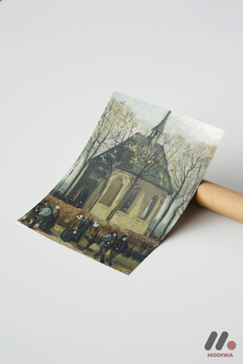 Van Gogh Köy Kilisesi, Çerçevesiz Yüksek Kalite Duvar Afişi - Sanatsever Hediyesi