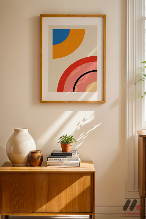 Bauhaus Yay Formları Kompozisyon, Ahşap Çerçeveli Duvar Tablosu - Modern Ev Dekorasyonu