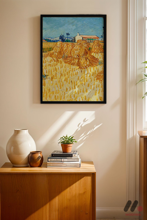 Van Gogh Buğday Demetleri, Siyah Çerçeveli Duvar Tablosu - Sanatsever Hediyesi