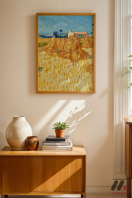 Van Gogh Buğday Demetleri, Ahşap Çerçeveli Duvar Tablosu - Sanatsever Hediyesi
