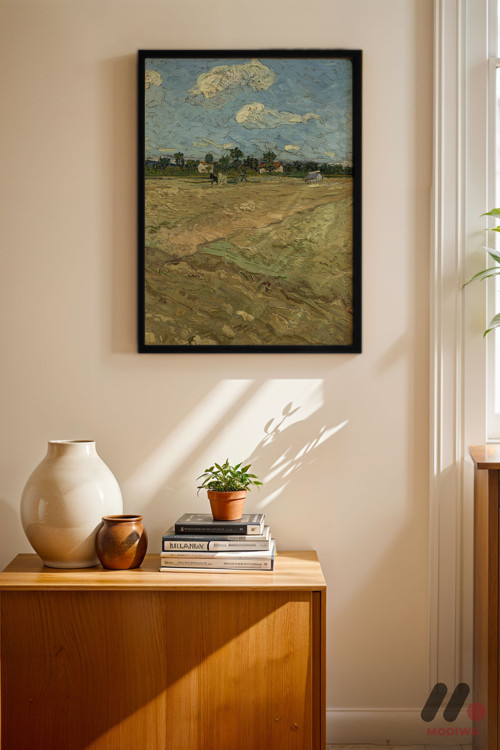 Van Gogh Tarla Manzarası, Siyah Çerçeveli Duvar Tablosu - Sanatsever Hediyesi