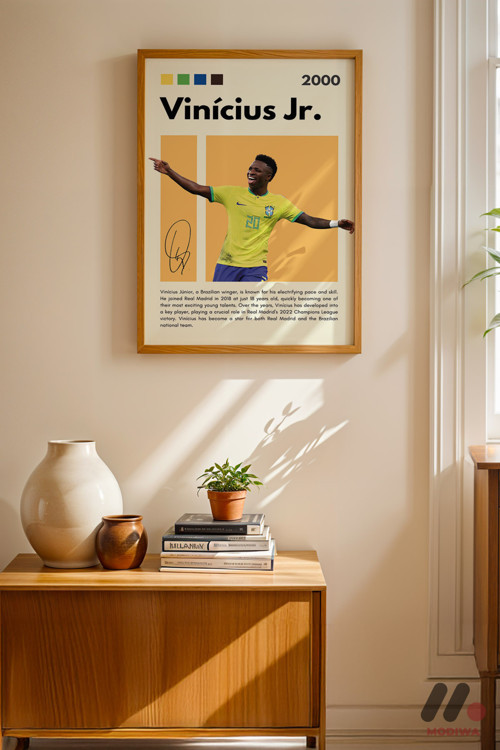 Vinicius Jr Futbol Posteri, Ahşap Çerçeveli Duvar Tablosu - Spor Severlere Hediye
