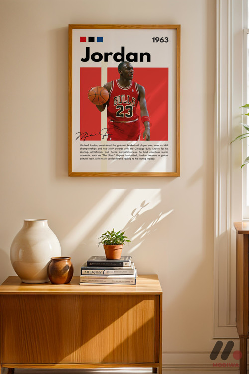 Michael Jordan Basketbol Posteri, Ahşap Çerçeveli Duvar Tablosu - Spor Severlere Hediye