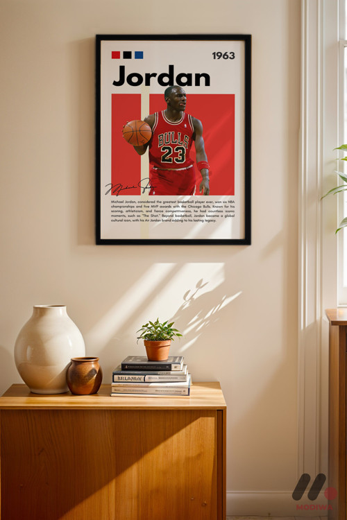 Michael Jordan Basketbol Posteri, Siyah Çerçeveli Duvar Tablosu - Spor Severlere Hediye