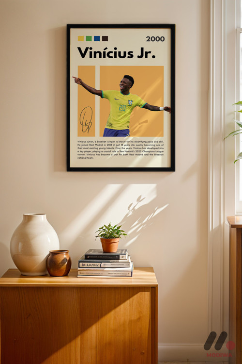 Vinicius Jr Futbol Posteri, Siyah Çerçeveli Duvar Tablosu - Spor Severlere Hediye