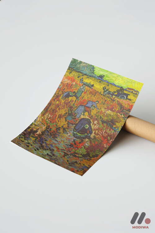 Van Gogh Kırmızı Bağ, Çerçevesiz Yüksek Kalite Duvar Afişi - Sanatsever Hediyesi
