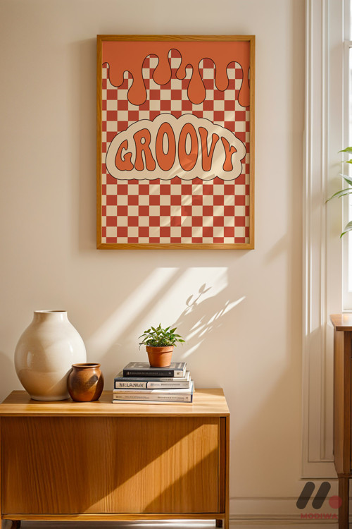 Groovy Retro Tipografi, Ahşap Çerçeveli Duvar Tablosu - Motivasyon Hediyesi