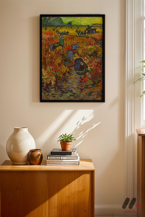 Van Gogh Kırmızı Bağ, Siyah Çerçeveli Duvar Tablosu - Sanatsever Hediyesi