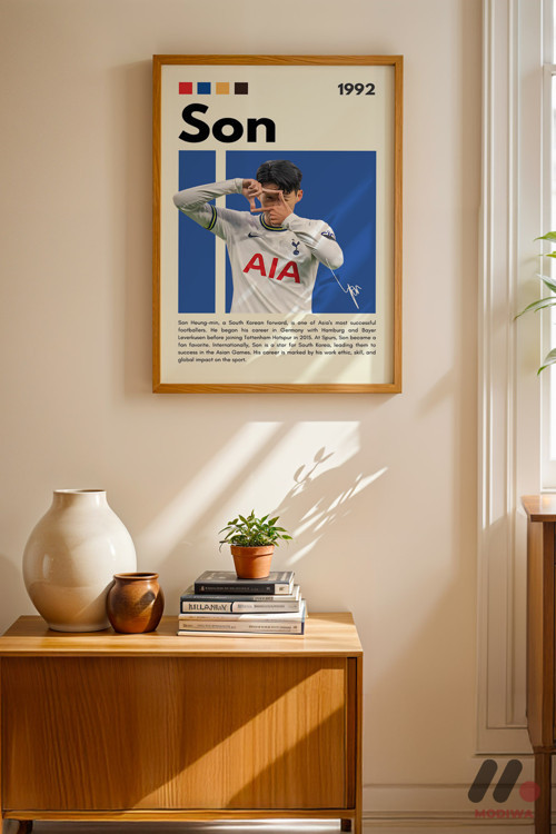 Son Heung-Min Futbol Posteri, Ahşap Çerçeveli Duvar Tablosu - Spor Severlere Hediye