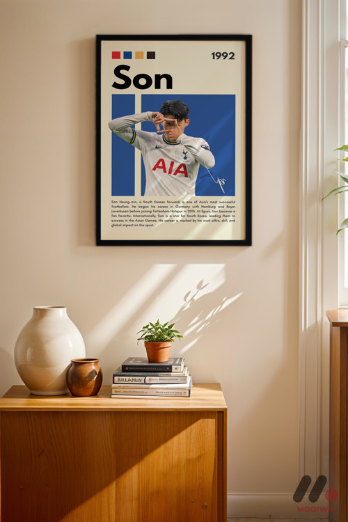 Son Heung-Min Futbol Posteri, Siyah Çerçeveli Duvar Tablosu - Spor Severlere Hediye