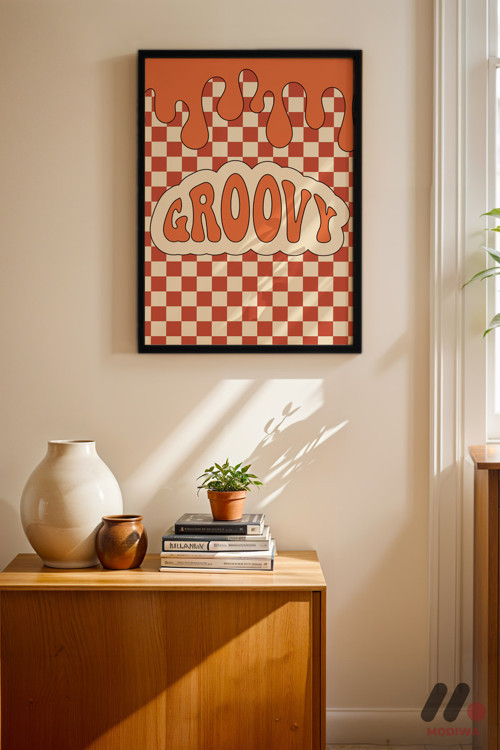 Groovy Retro Tipografi, Siyah Çerçeveli Duvar Tablosu - Motivasyon Hediyesi