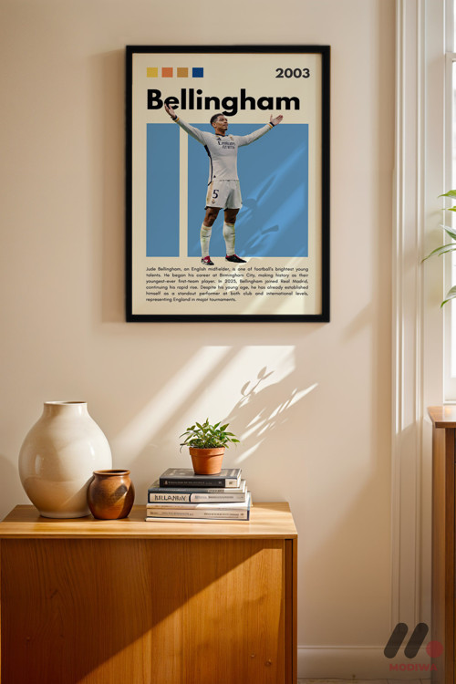 Bellingham Futbol Posteri, Siyah Çerçeveli Duvar Tablosu - Spor Severlere Hediye