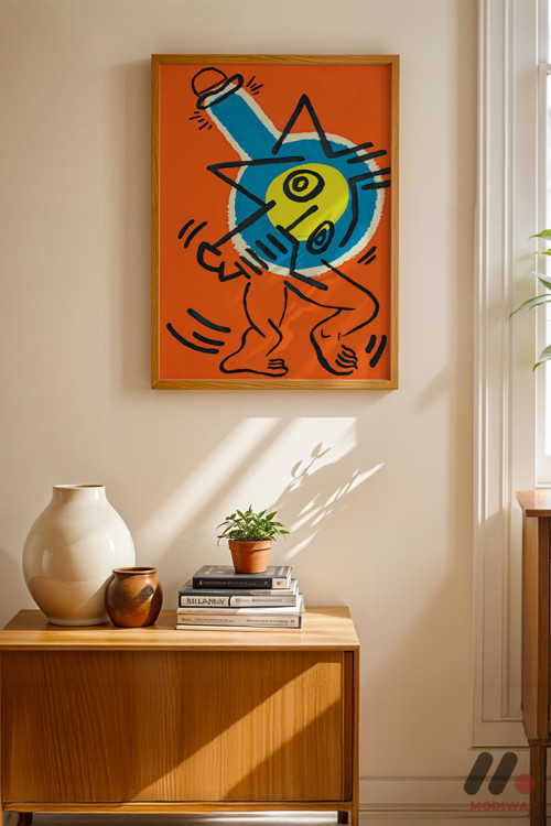 Turuncu Figür Pop Art, Ahşap Çerçeveli Duvar Tablosu - Renkli Ev Dekorasyonu