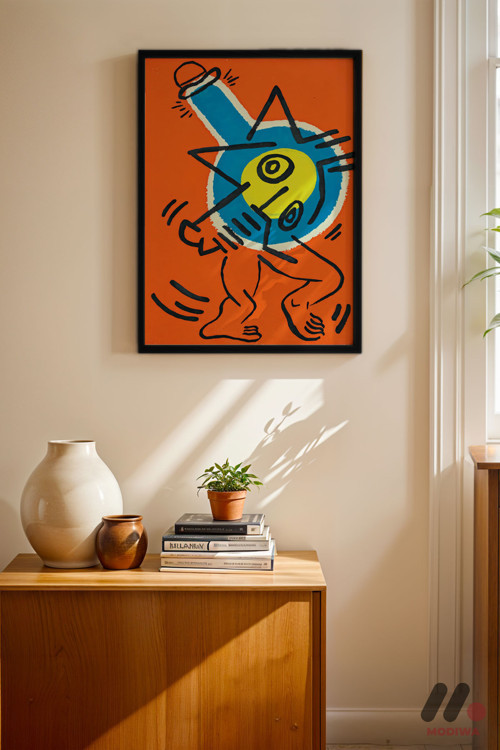 Turuncu Figür Pop Art, Siyah Çerçeveli Duvar Tablosu - Renkli Ev Dekorasyonu