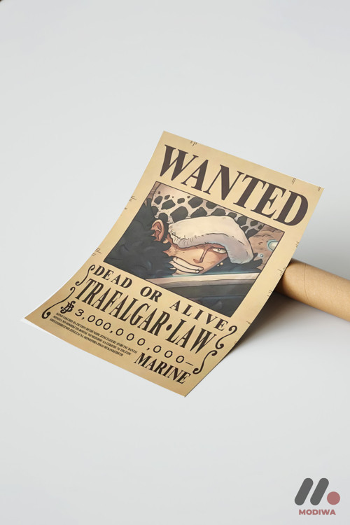 One Piece Trafalgar Law Wanted Poster, Çerçevesiz Yüksek Kalite Duvar Afişi - Anime Severlere Özel H