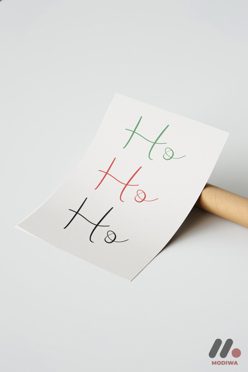 Ho Ho Ho Yılbaşı Tipografi, Çerçevesiz Yüksek Kalite Duvar Afişi - Hediyelik