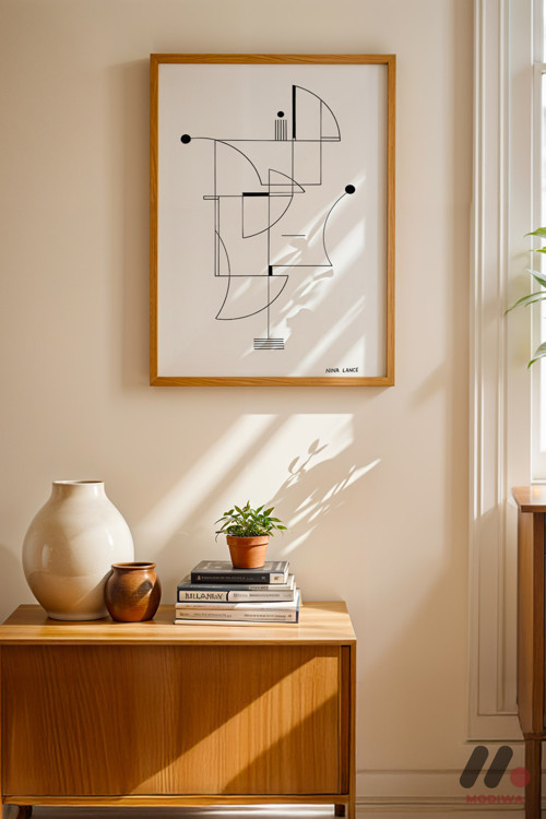 Minimal Çizgi Kompozisyon, Ahşap Çerçeveli Duvar Tablosu - Modern Ev Dekorasyonu