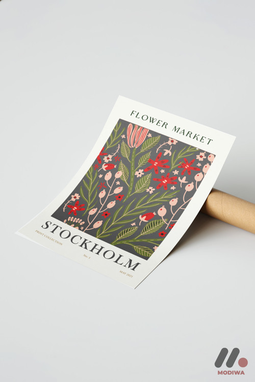 Flower Market Stockholm Posteri, Çerçevesiz Yüksek Kalite Duvar Afişi - Ev Dekorasyonu