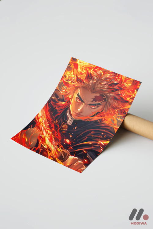 Demon Slayer Rengoku Poster, Çerçevesiz Yüksek Kalite Duvar Afişi - Anime Severlere Özel Hediye