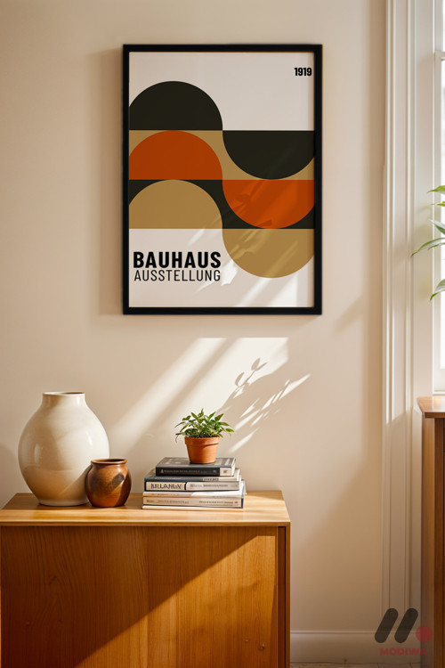 Bauhaus Ausstellung 1919 Afişi, Siyah Çerçeveli Duvar Tablosu - Modern Ev Dekorasyonu