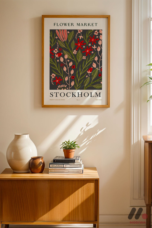 Flower Market Stockholm Posteri, Ahşap Çerçeveli Duvar Tablosu - Ev Dekorasyonu
