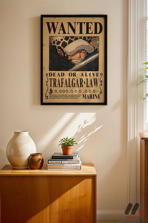 One Piece Trafalgar Law Wanted Poster, Siyah Çerçeveli Duvar Tablosu - Anime Severlere Özel Hediye