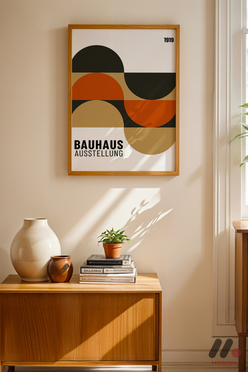 Bauhaus Ausstellung 1919 Afişi, Ahşap Çerçeveli Duvar Tablosu - Modern Ev Dekorasyonu