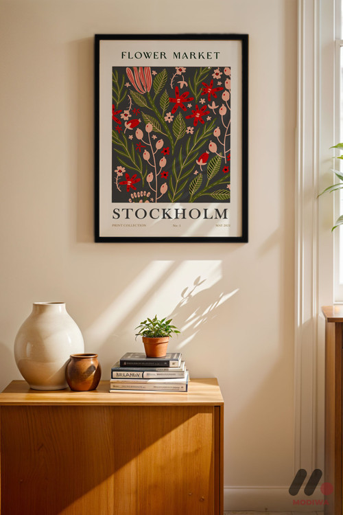 Flower Market Stockholm Posteri, Siyah Çerçeveli Duvar Tablosu - Ev Dekorasyonu