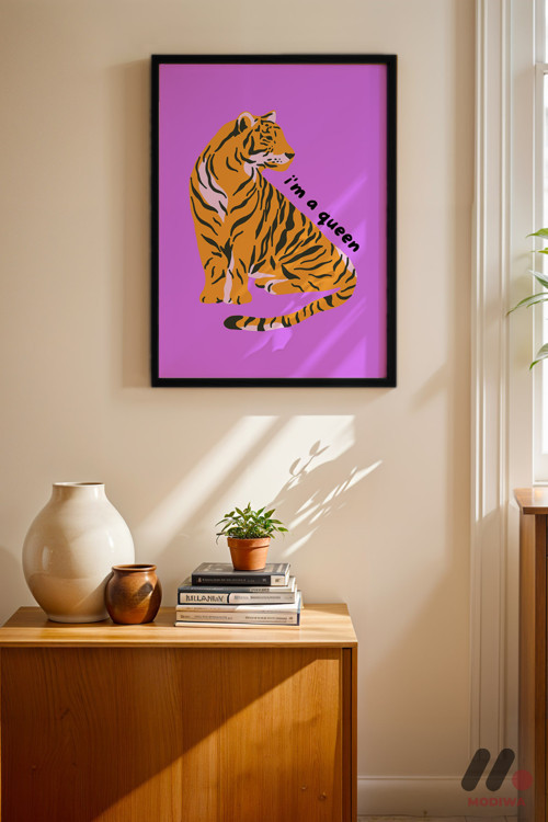 I'M A Queen Kaplan Posteri, Siyah Çerçeveli Duvar Tablosu - Modern Ev Dekorasyonu
