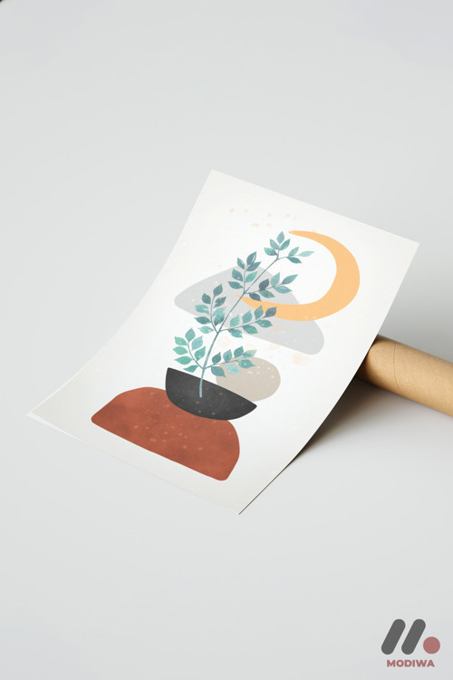 Boho Saksı Bitki, Çerçevesiz Yüksek Kalite Duvar Afişi - Modern Ev Dekorasyonu